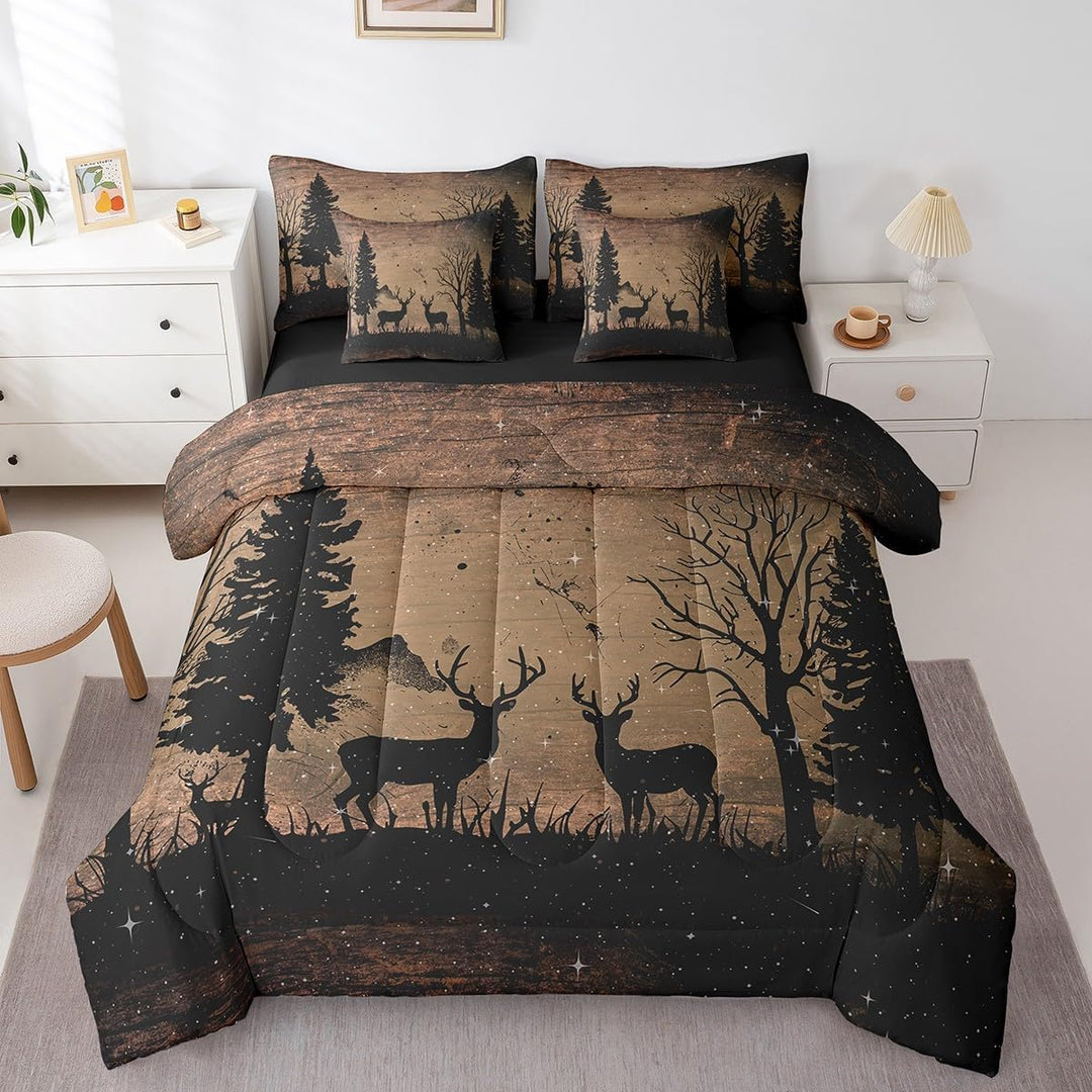 Hunting Deer Bed in A Bag Full, Deer 7 Pieces Bedding Set for Boys Girls Black Deer Comforter Set with Sheets Cute Dear Bed Set 7Pcs - Just Closeouts Canada Inc.X004GPPZGP