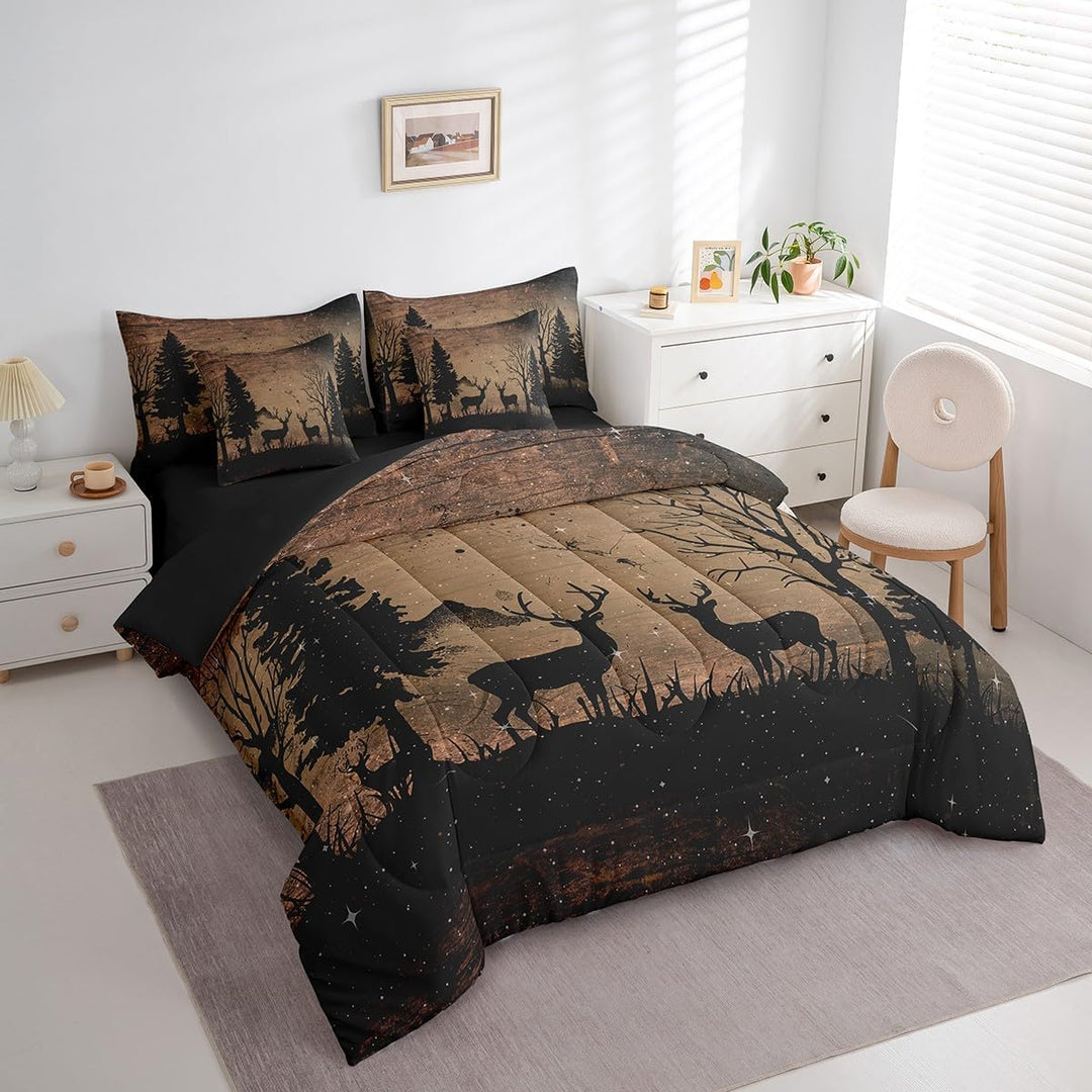 Hunting Deer Bed in A Bag Full, Deer 7 Pieces Bedding Set for Boys Girls Black Deer Comforter Set with Sheets Cute Dear Bed Set 7Pcs - Just Closeouts Canada Inc.X004GPPZGP