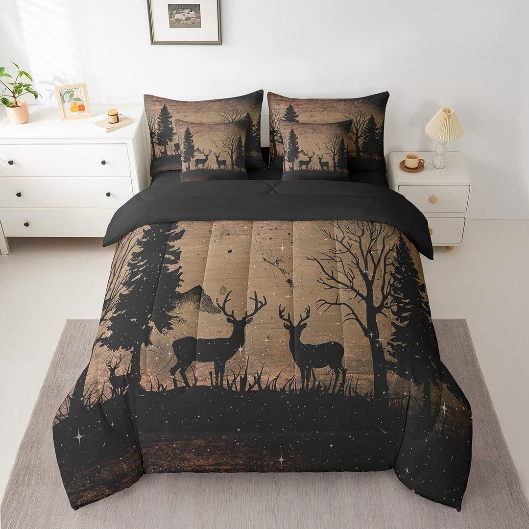 Hunting Deer Bed in A Bag Full, Deer 7 Pieces Bedding Set for Boys Girls Black Deer Comforter Set with Sheets Cute Dear Bed Set 7Pcs - Just Closeouts Canada Inc.X004GPPZGP