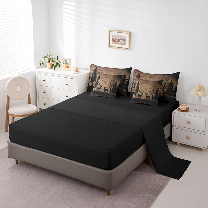 Hunting Deer Bed in A Bag Full, Deer 7 Pieces Bedding Set for Boys Girls Black Deer Comforter Set with Sheets Cute Dear Bed Set 7Pcs - Just Closeouts Canada Inc.X004GPPZGP