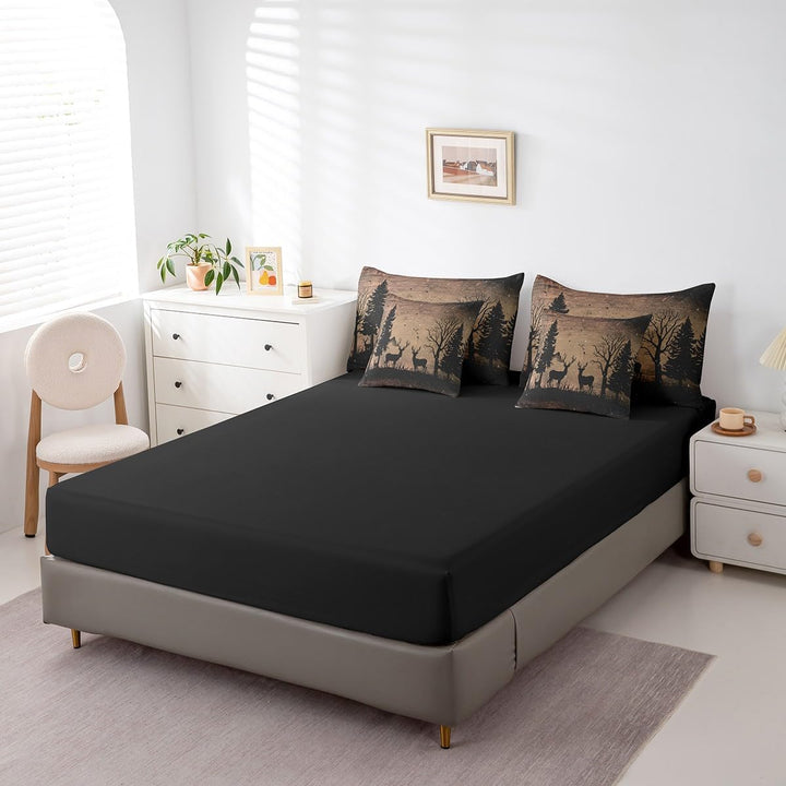 Hunting Deer Bed in A Bag Full, Deer 7 Pieces Bedding Set for Boys Girls Black Deer Comforter Set with Sheets Cute Dear Bed Set 7Pcs - Just Closeouts Canada Inc.X004GPPZGP
