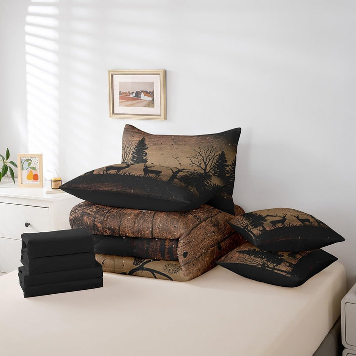 Hunting Deer Bed in A Bag Full, Deer 7 Pieces Bedding Set for Boys Girls Black Deer Comforter Set with Sheets Cute Dear Bed Set 7Pcs - Just Closeouts Canada Inc.X004GPPZGP