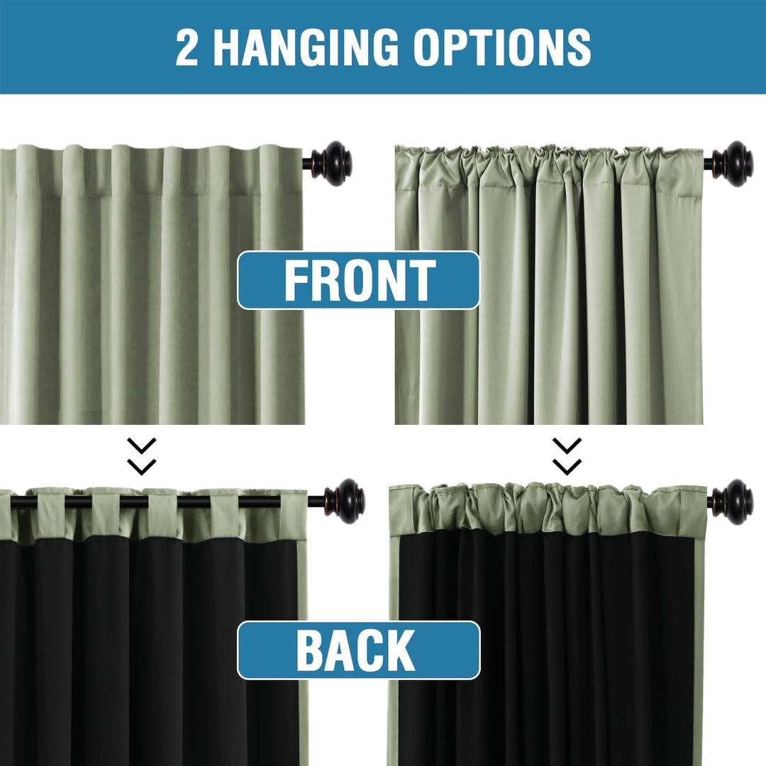 H.VERSAILTEX 100% Blackout Curtains 2 Panels with Black Liner Full Room Darkening Curtains Thermal Back Tab/Rod Pocket Window Treatment Drapes for Living Room, 42 x 63 Inch, Sage - Just Closeouts Canada Inc.