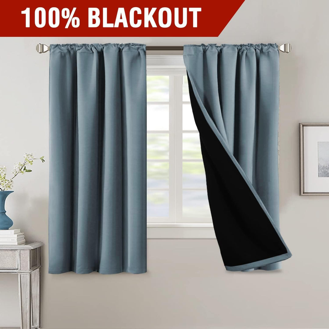 H.VERSAILTEX 100% Blackout Curtains 2 Panels with Black Liner Full Room Darkening Curtains Thermal Insulated Back Tab/Rod Pocket Window Drapes for Living Room, 42 x 63 Inch, Stone Blue - Just Closeouts Canada Inc.