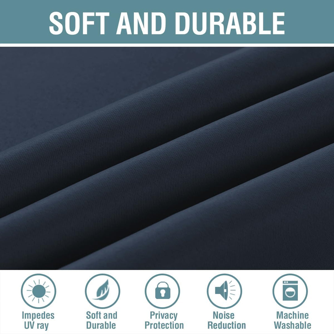 H.VERSAILTEX Ultra Soft Premier Blackout Curtain for Living Room Extra Long, Thermal Insulated Bedroom Curtains Grommet Top, Noise Reducing Patio Door Curtain - Navy Blue, One Panel, 52'W x 96'L - Just Closeouts Canada Inc.