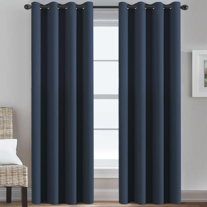 H.VERSAILTEX Ultra Soft Premier Blackout Curtain for Living Room Extra Long, Thermal Insulated Bedroom Curtains Grommet Top, Noise Reducing Patio Door Curtain - Navy Blue, One Panel, 52'W x 96'L - Just Closeouts Canada Inc.