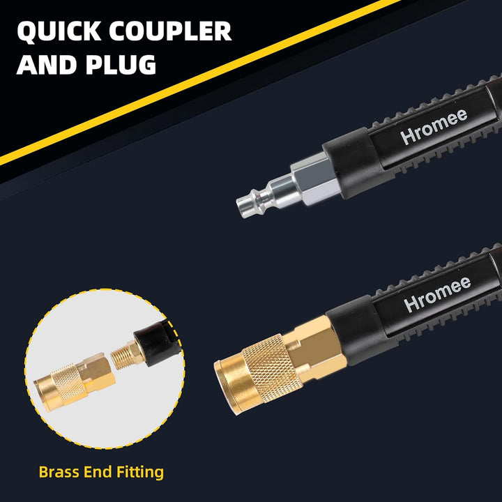 Hybrid Lead - in Air Hose 3/8 Inch x 6FT with 1/4"NPT Quick Coupler and Plug 300PSI Yellow Whip Compressor Hose Short - Just Closeouts Canada Inc.X001Y5PH7H