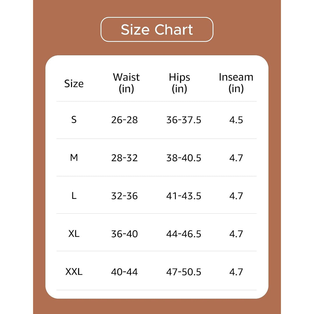 Boxer briefs size chart including Large and XL