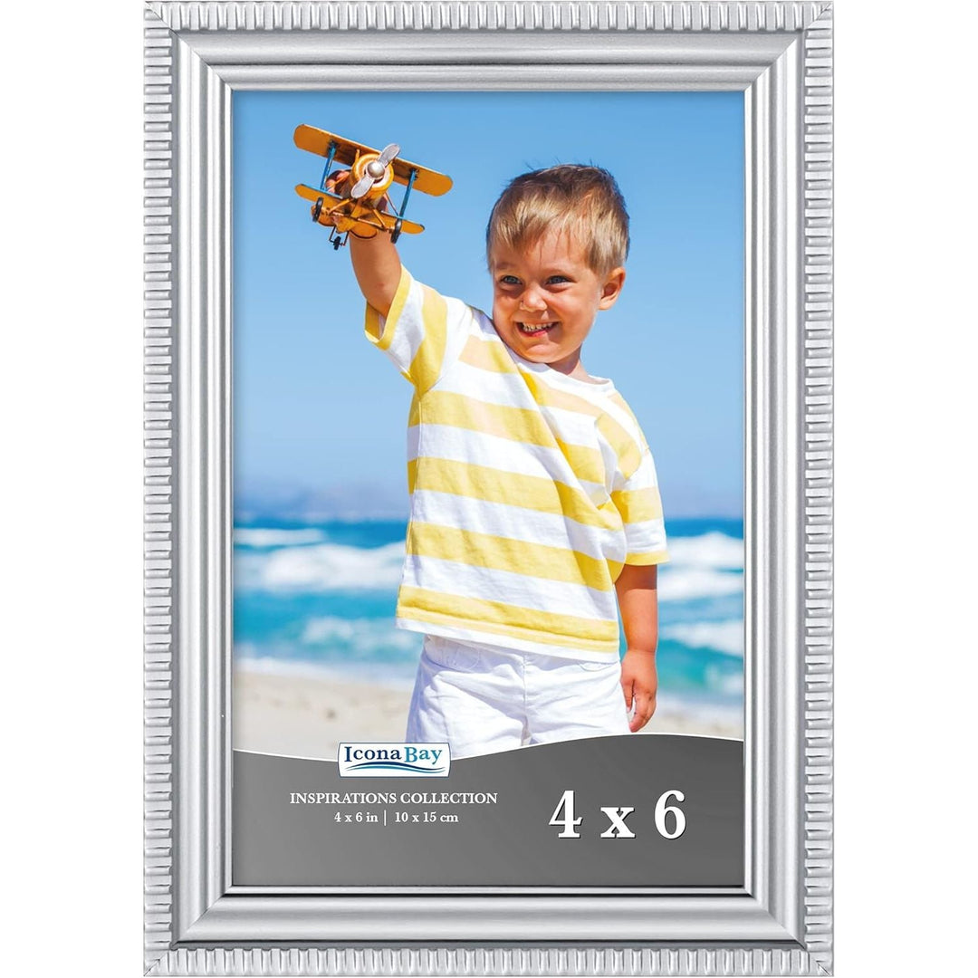 Icona Bay 4x6 (10x15 cm) Silver Picture Frame Beautifully Detailed Molding, Contemporary Picture Frame, Wall Mount or Table Top, Inspirations Collection - Just Closeouts Canada Inc.