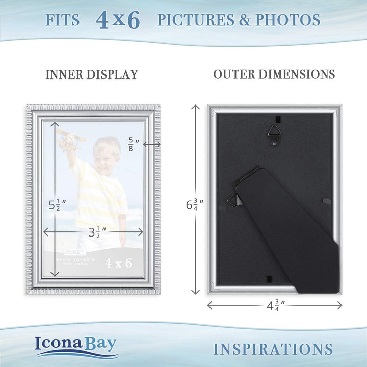 Icona Bay 4x6 (10x15 cm) Silver Picture Frame Beautifully Detailed Molding, Contemporary Picture Frame, Wall Mount or Table Top, Inspirations Collection - Just Closeouts Canada Inc.
