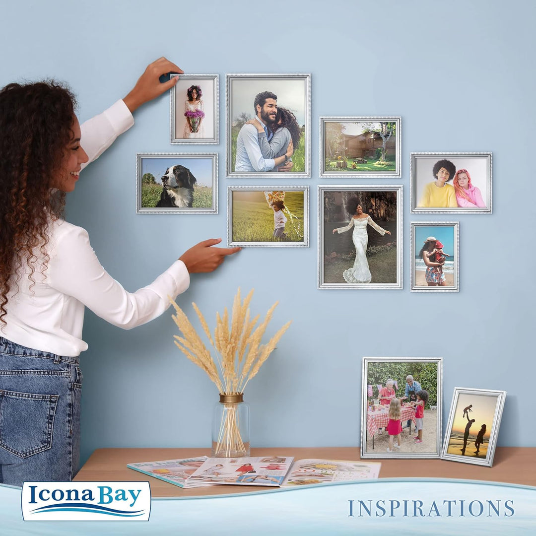 Icona Bay 4x6 (10x15 cm) Silver Picture Frame Beautifully Detailed Molding, Contemporary Picture Frame, Wall Mount or Table Top, Inspirations Collection - Just Closeouts Canada Inc.