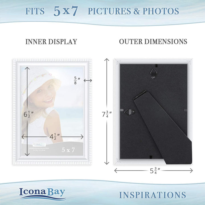 Icona Bay 5x7 (13x18 cm) Picture Frames (White, 12 Pack), Beautifully Detailed Molding, Contemporary Picture Frame Set, Wall Mount or Table Top, Inspirations Collection - Just Closeouts Canada Inc.