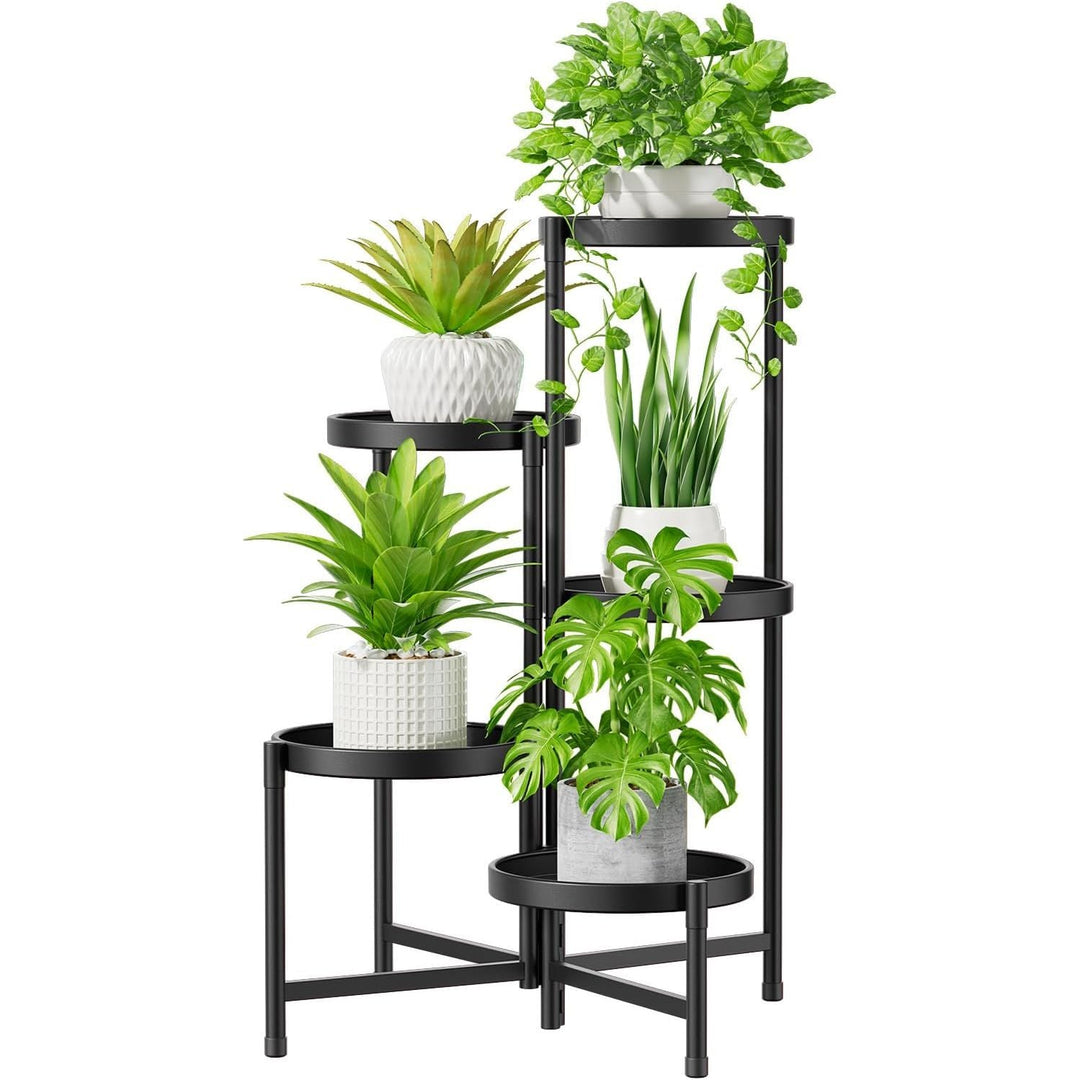 iDavosic.ly 5 Tier Large Plant Stand Indoor, 10 Inch Wide Tall Corner Metal Plant Stands Outdoor for Multiple Plants, Folding Tiered Flower Display Holder Rack Shelf, Black - Just Closeouts Canada Inc.