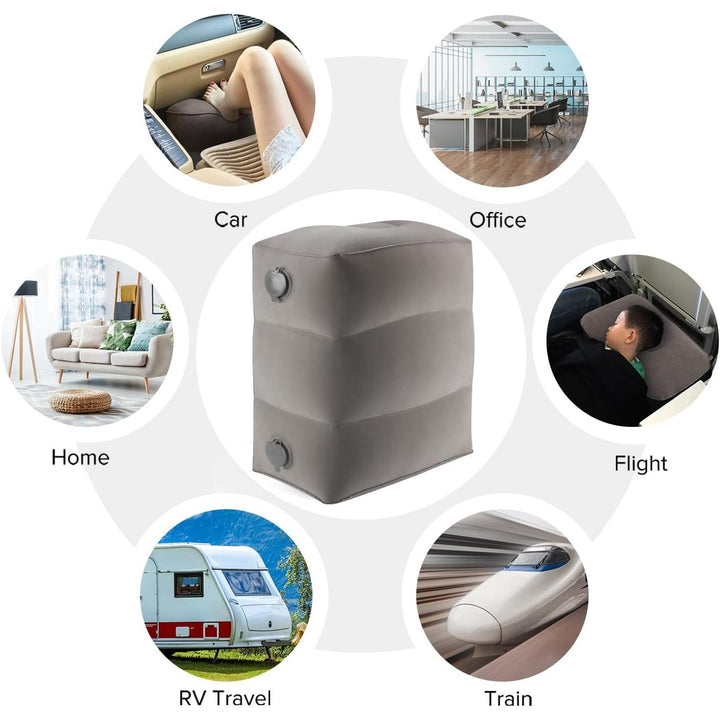 Inflatable Travel Foot Rest Pillow | Kids Airplane Bed | Adjustable Height Leg Pillow | Make a Flat Bed for Kids and Toddlers | Great for Airplane, Train, car (Grey, 1 Pack) - Just Closeouts Canada Inc.