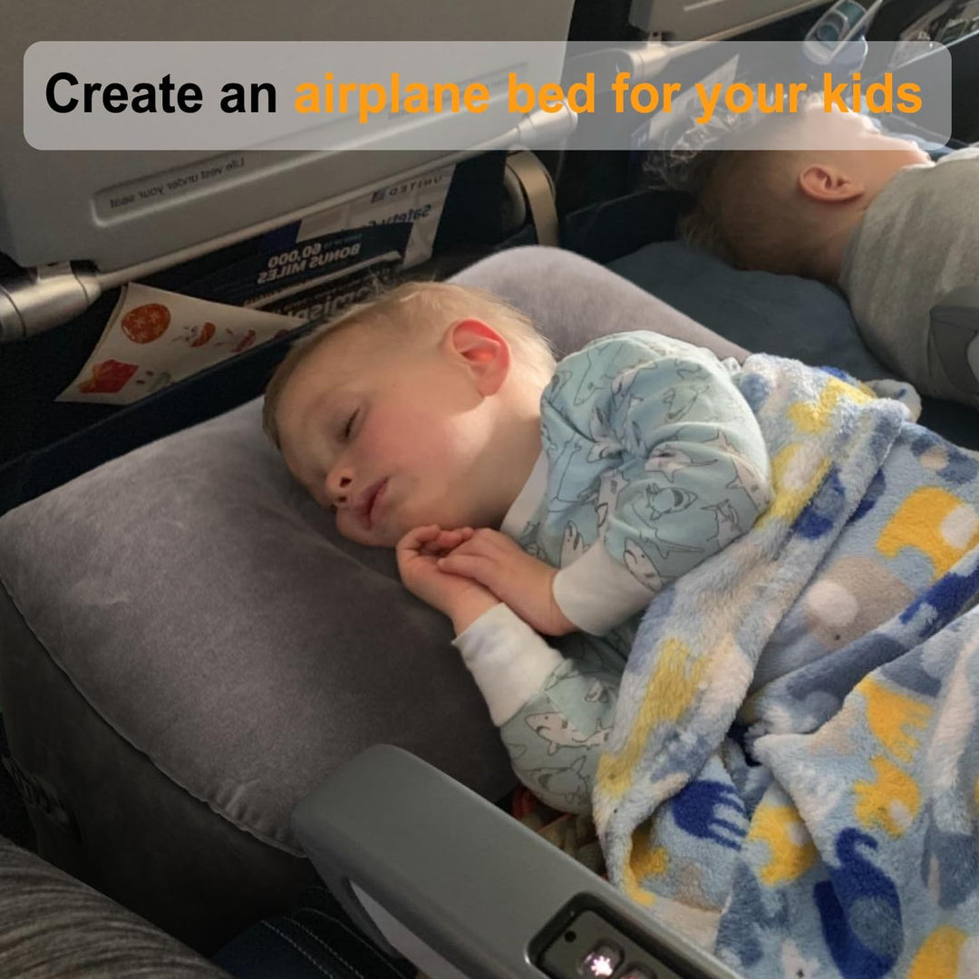 Inflatable Travel Foot Rest Pillow | Kids Airplane Bed | Adjustable Height Leg Pillow | Make a Flat Bed for Kids and Toddlers | Great for Airplane, Train, car (Grey, 1 Pack) - Just Closeouts Canada Inc.