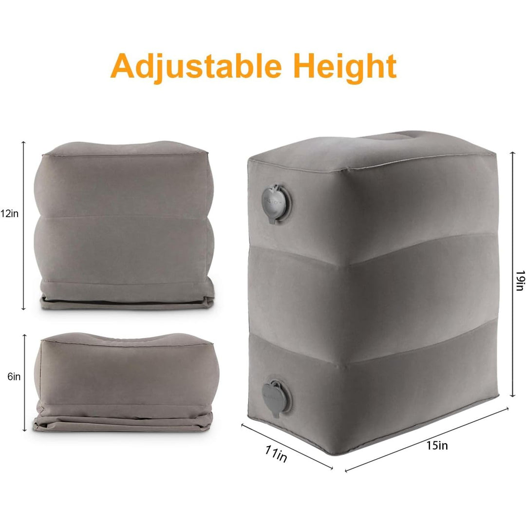 Inflatable Travel Foot Rest Pillow | Kids Airplane Bed | Adjustable Height Leg Pillow | Make a Flat Bed for Kids and Toddlers | Great for Airplane, Train, car (Grey, 1 Pack) - Just Closeouts Canada Inc.