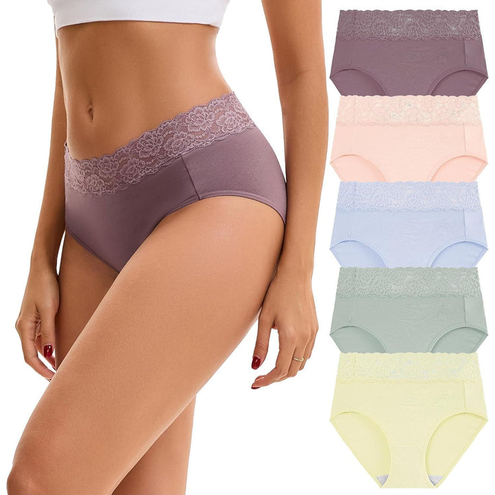 INNERSY Pastel lace-waist underwear five-pack in XL