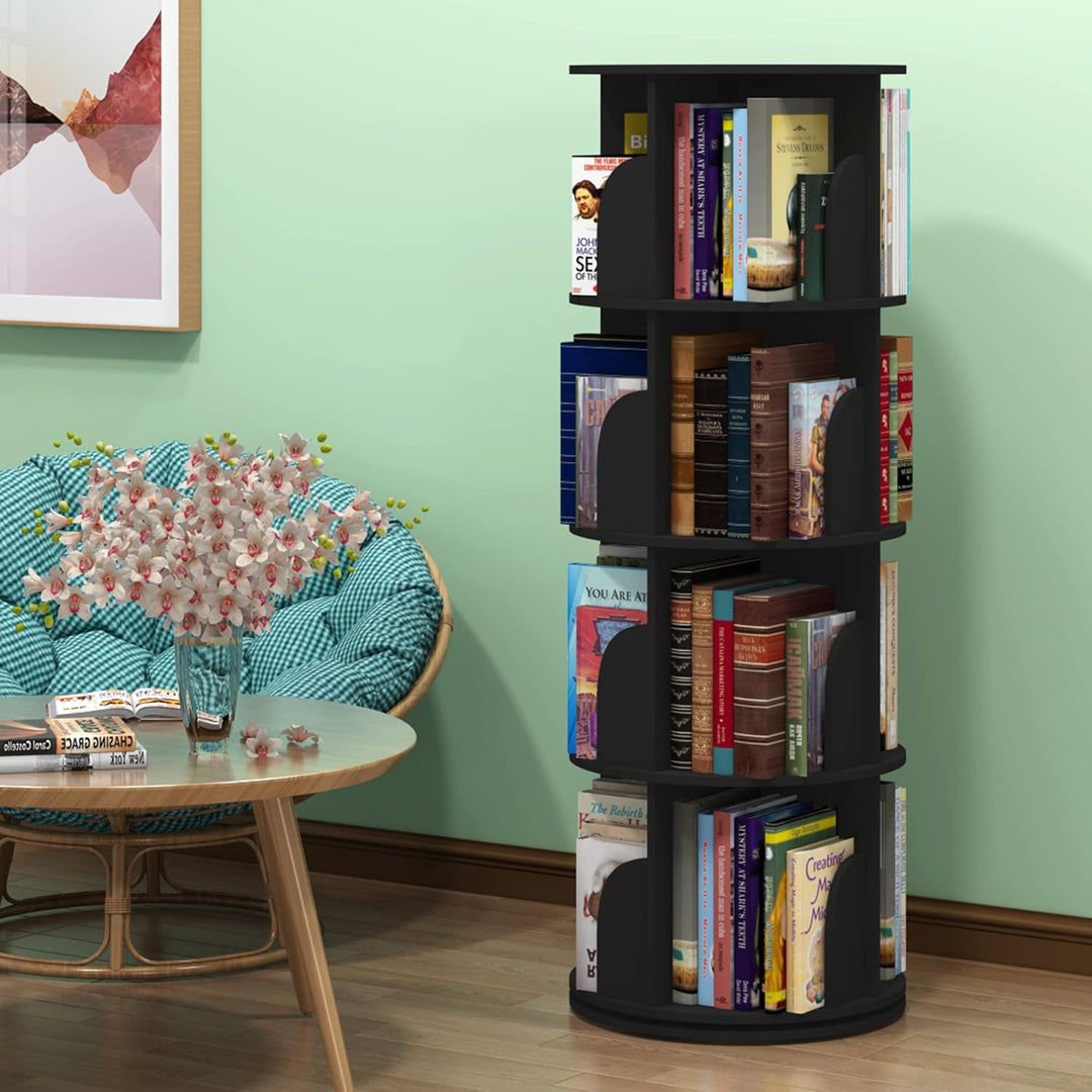 Intexca 360° Rotating Stackable Shelves Bookshelf Organizer - Black (4 Tier) - Just Closeouts Canada Inc.
