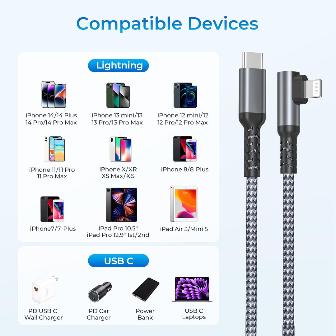 iPad 9th 8th Generation Charger Cable with USB Adapter 3.3FT,USB C to Lightning Cable,Right Angled Old Fast Charging Power Cord for Apple iPhone 14 13 12 11 Pro Max Plus,XS XR X 8 7 SE,Car - Just Closeouts Canada Inc.X004M7ECYX