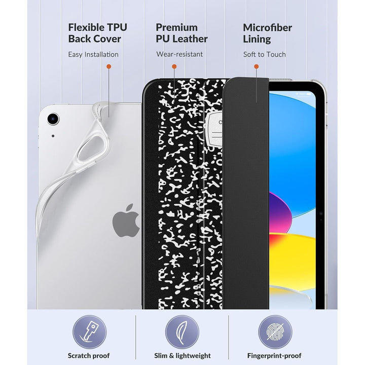 iPad (A16) 11th Generation 2025/ 10th Generation 2022, iPad 11 inch/ 10.9 inch Case with Soft TPU Translucent Frosted Back Cover, Auto Wake/Sleep, Support Touch ID, Notebook Black - Just Closeouts Canada Inc.X003CHK2Y3