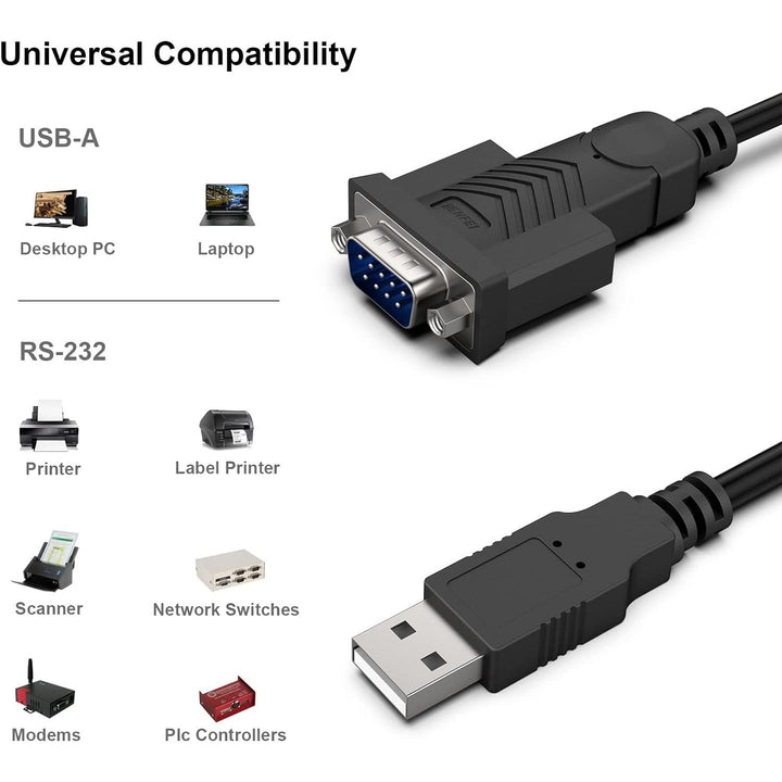 6-foot USB-A to RS-232 DB9 male serial adapter cable, view 3