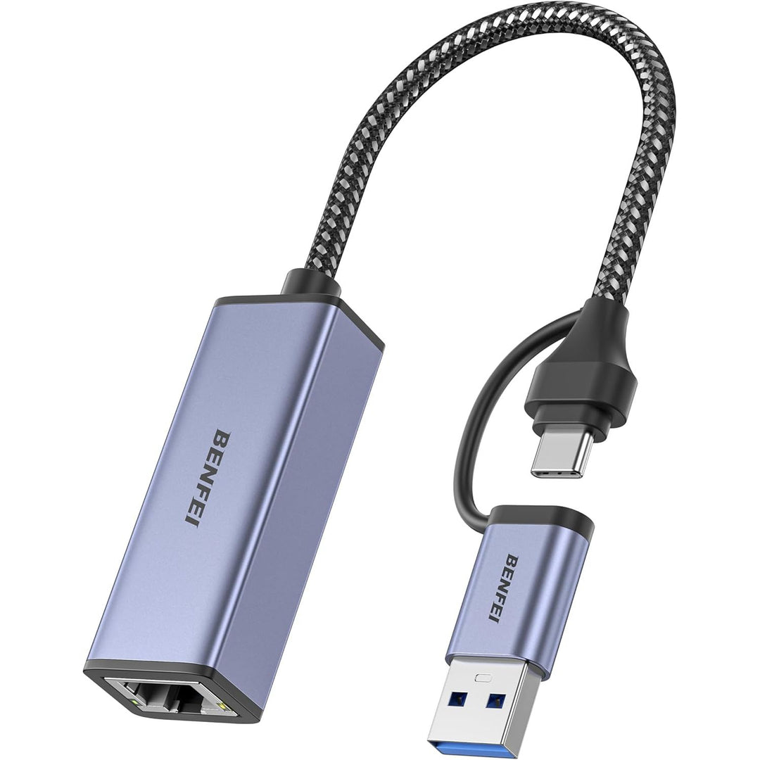 USB-A and USB-C to RJ45 Gigabit Ethernet adapter, view 1