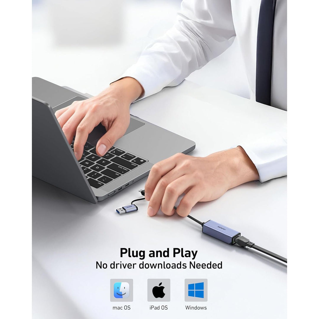 USB-A and USB-C to RJ45 Gigabit Ethernet adapter, view 5