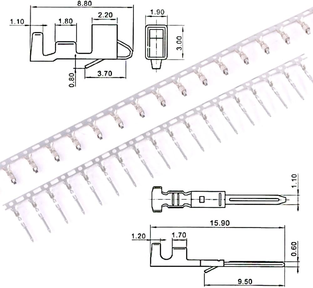 Metal connector terminal dimensions