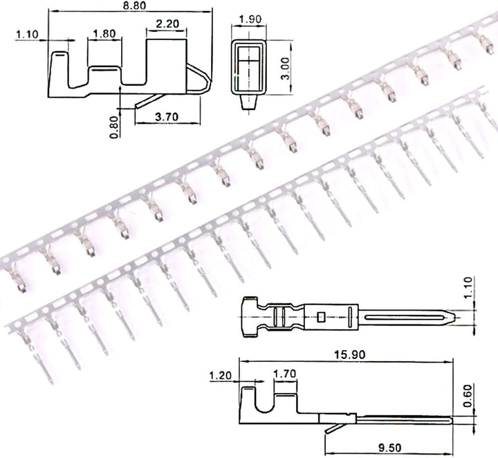 Metal connector terminal dimensions
