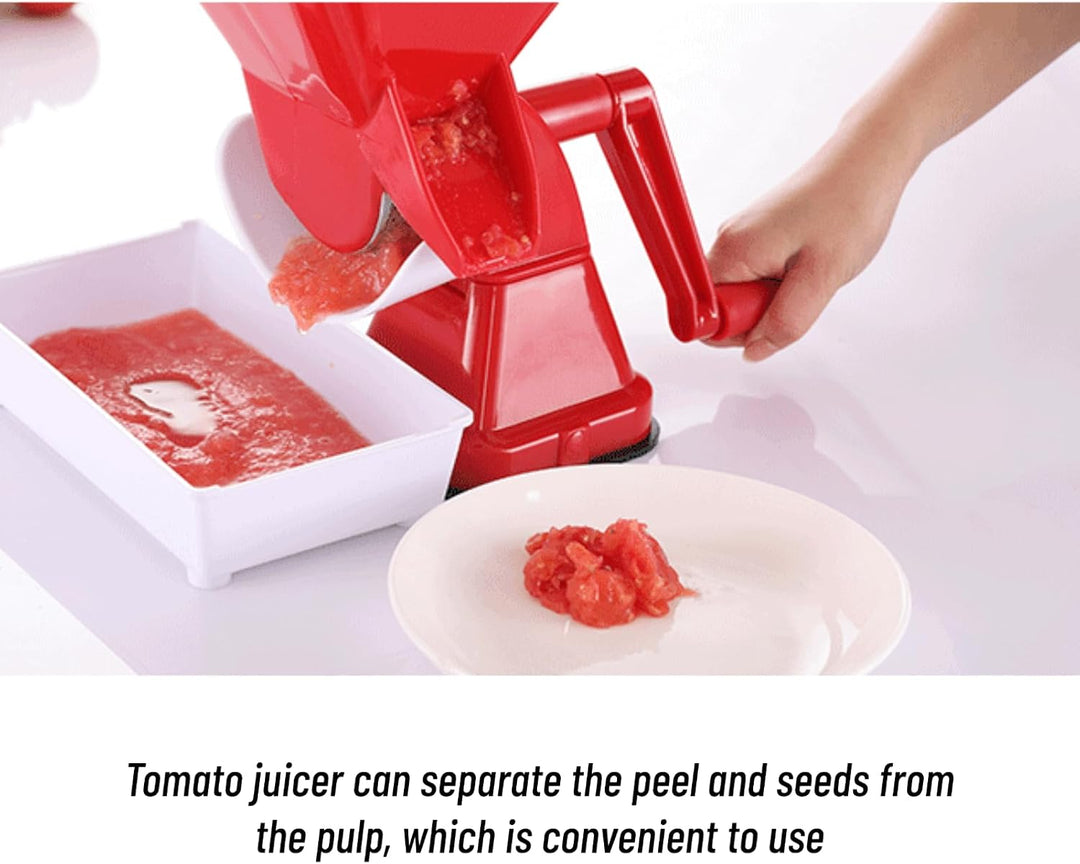 Manual tomato press separating pulp and juice