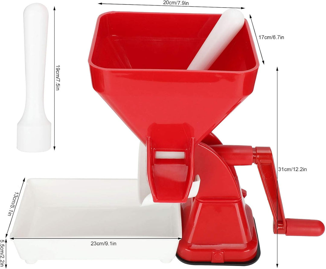 Dimensions of red tomato press and collection tray