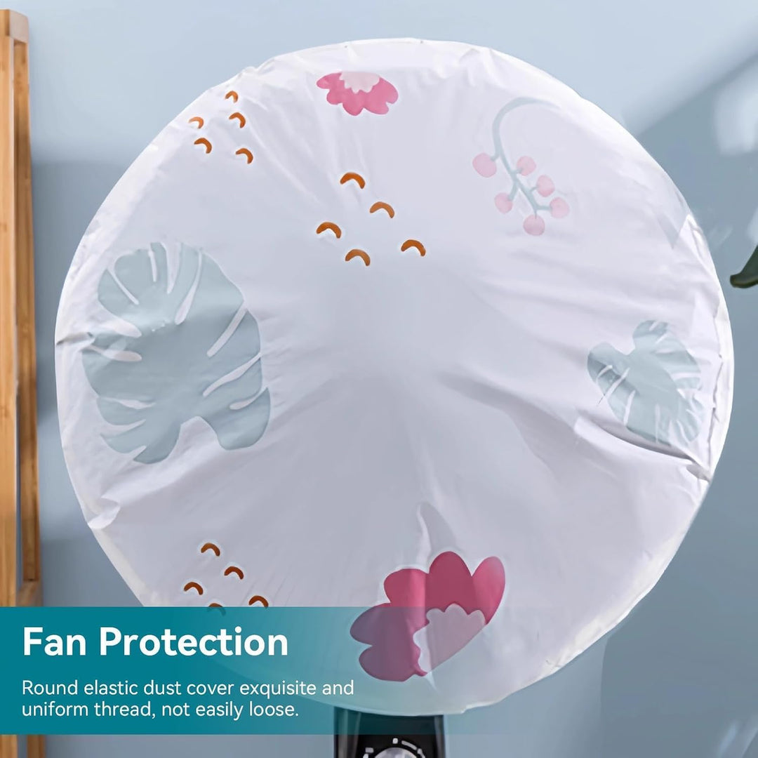 Floral round fan cover fitted to pedestal fan