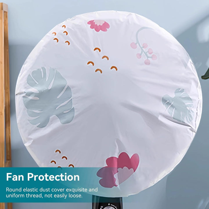 Floral round fan cover fitted to pedestal fan