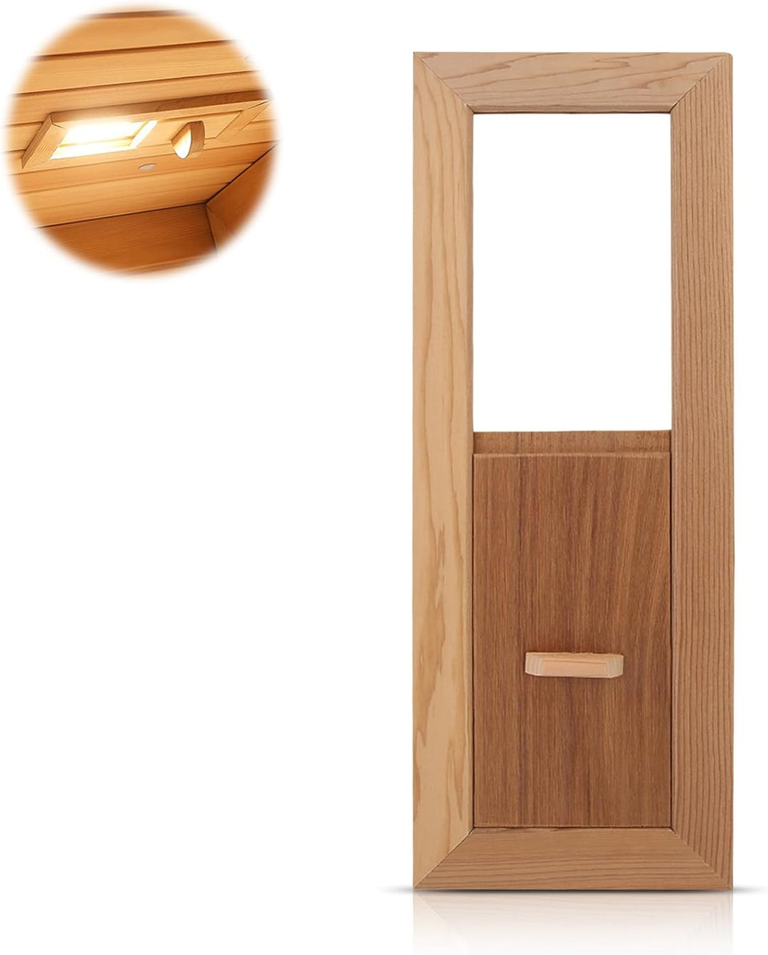 Adjustable cedar sauna air vent front view