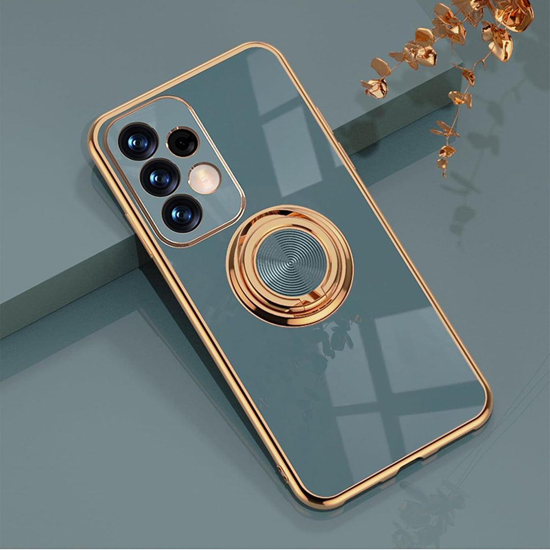 Grey Galaxy A53 5G case with gold-tone trim and ring holder