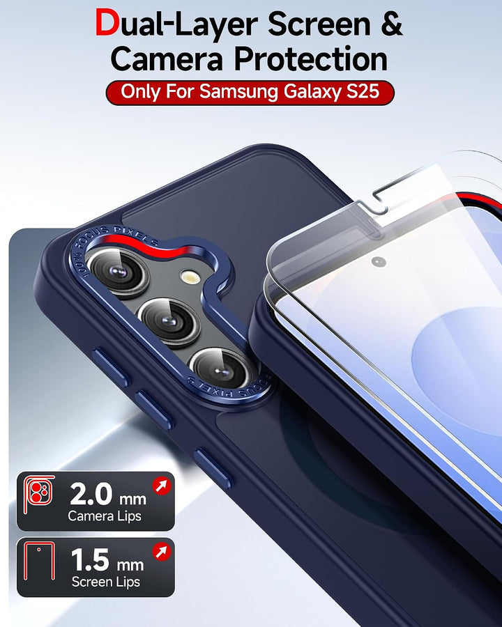 Blue Samsung Galaxy S25 magnetic matte case magnetic ring detail