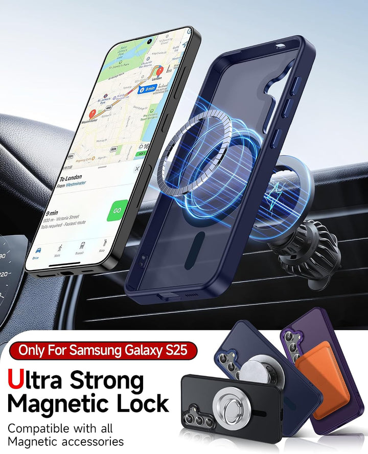 Blue Samsung Galaxy S25 magnetic matte case detail view