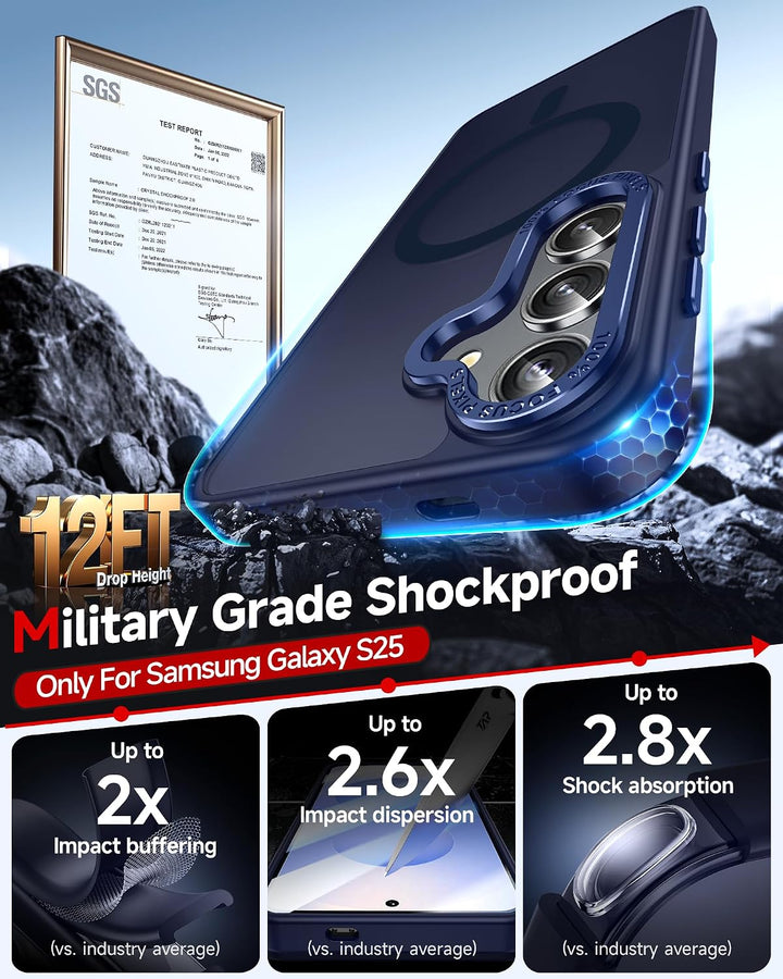 Blue Samsung Galaxy S25 magnetic matte case screen protection view
