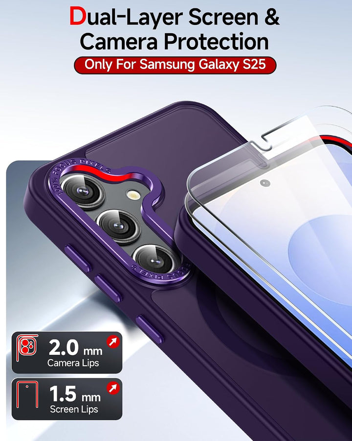 Purple Samsung Galaxy S25 magnetic matte case magnetic ring detail