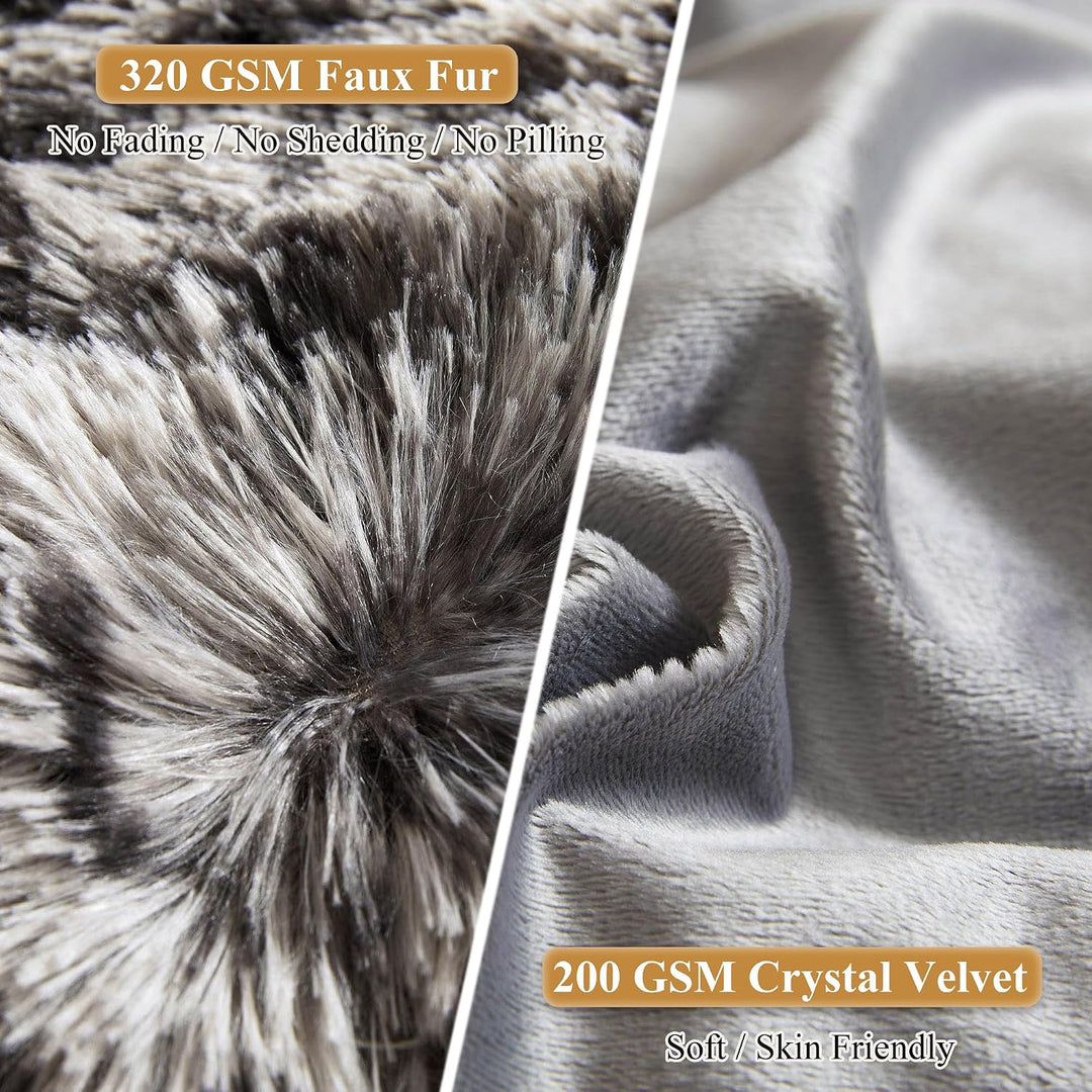 Light grey cheetah-print faux fur king pillowcase set, view 4