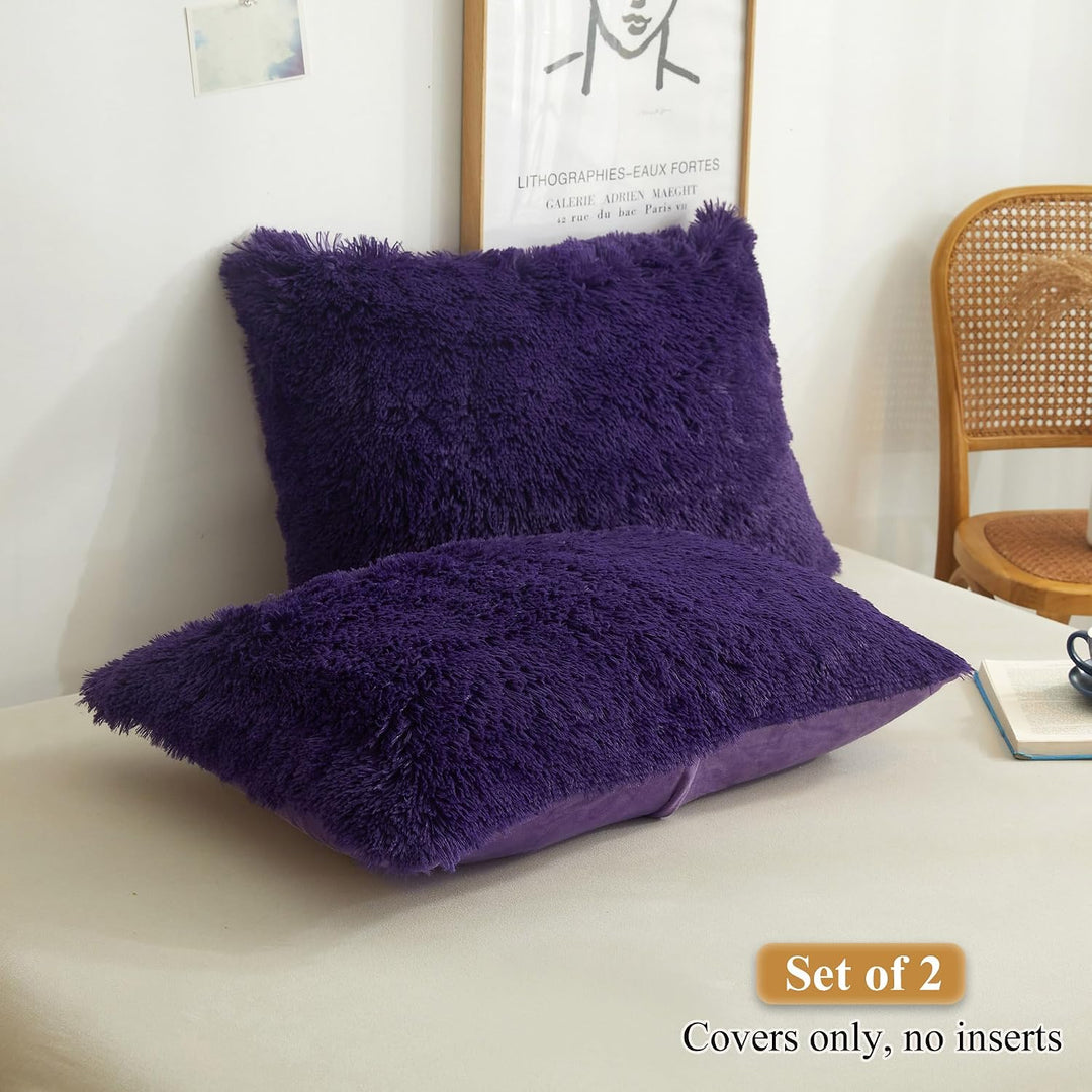 Purple shaggy faux fur standard pillowcase set, view 2