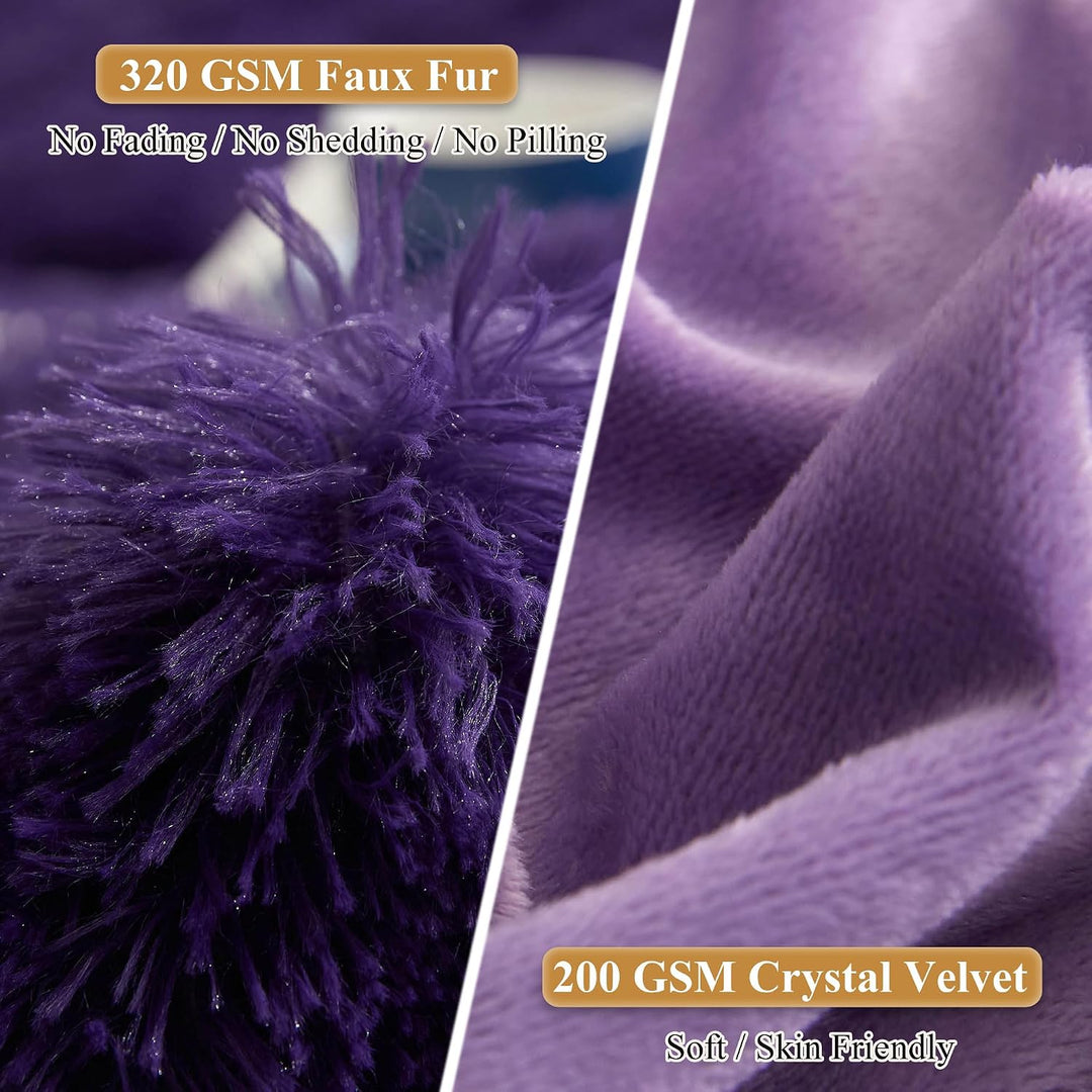 Purple shaggy faux fur standard pillowcase set, view 4