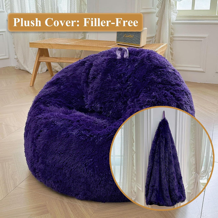 Purple plush faux fur large bean bag cover, view 2