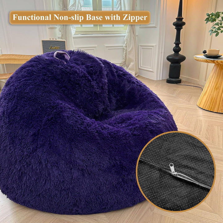 Purple plush faux fur large bean bag cover, view 4