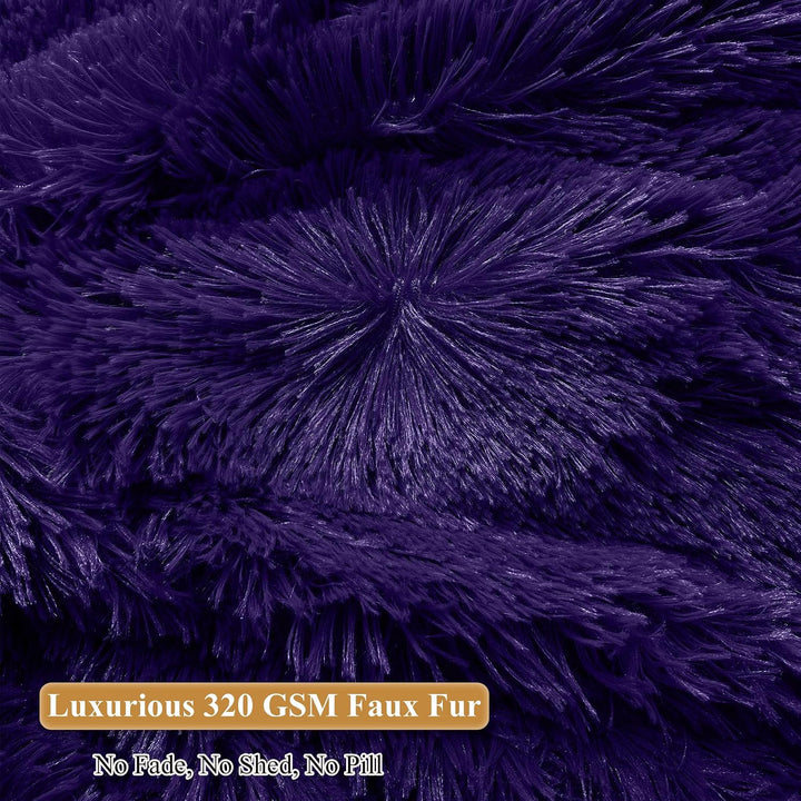 Purple plush faux fur large bean bag cover, view 6