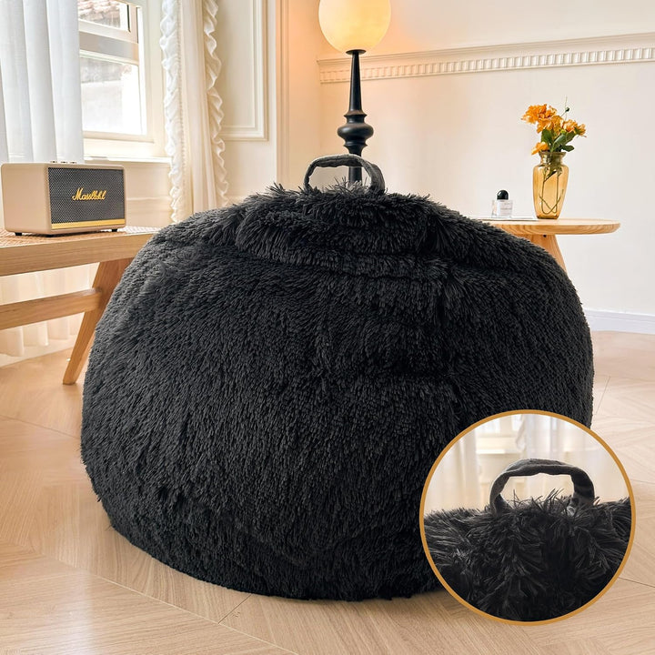 Dark grey plush faux fur large bean bag cover, view 5