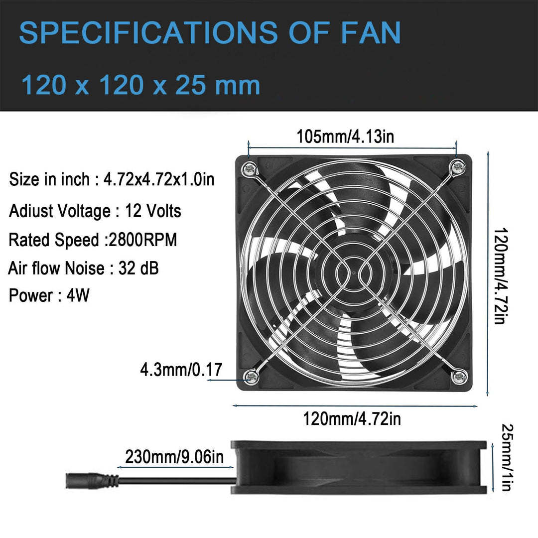 120 mm AC powered cooling fan with speed controller, view 3