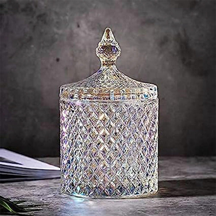 Butterfly clear faceted glass candy jar with lid, view 2