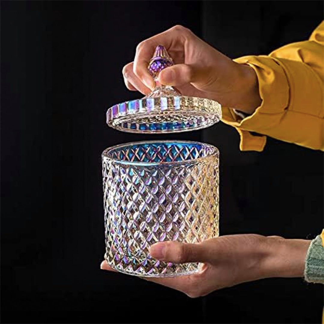 Butterfly clear faceted glass candy jar with lid, view 4