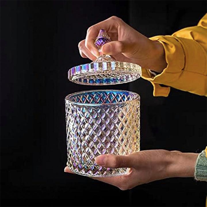 Butterfly clear faceted glass candy jar with lid, view 4